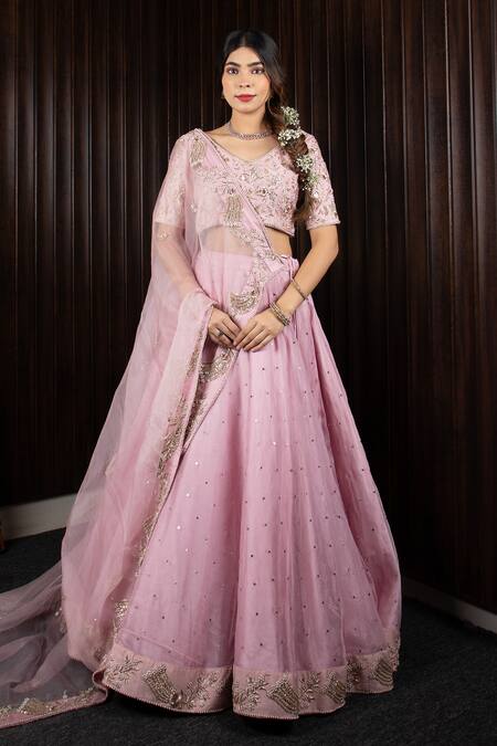 Buy Mauve Pink Lehenga With Mirror Embroidery And Fancy Blouse Designed  With Attached Dupatta Online - Kalki Fashion