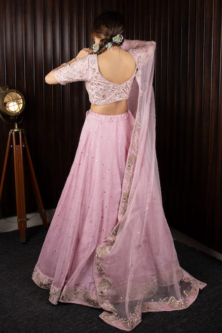 House Of Mithi Kalra Mukaish Embroidered Blouse Lehenga Set 