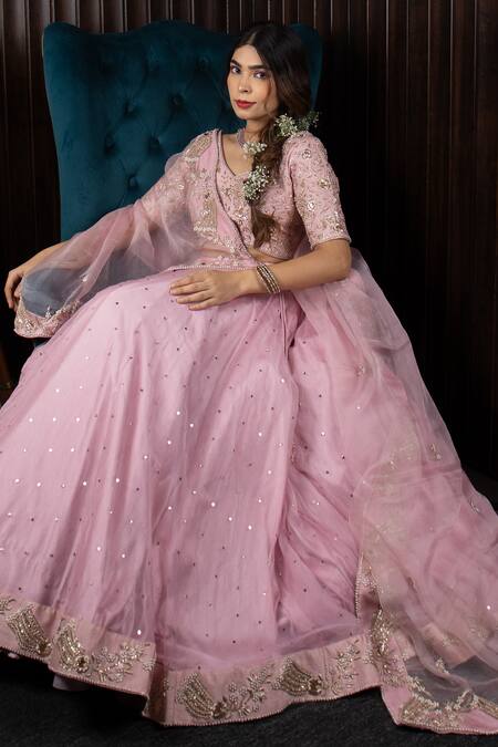 Shop House Of Mithi Kalra Pink Organza, Silk Embroidery, Sequins, Mirrors Mukaish Blouse Lehenga Set Online at Aza Fashions Shop_House Of Mithi Kalra_Pink Organza, Silk Embroidery, Sequins, Mirrors Mukaish Blouse Lehenga Set _Online_at_Aza_Fashions