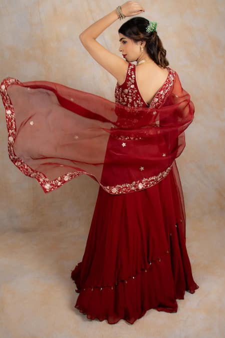 House Of Mithi Kalra Gota Embroidered Blouse Lehenga Set 