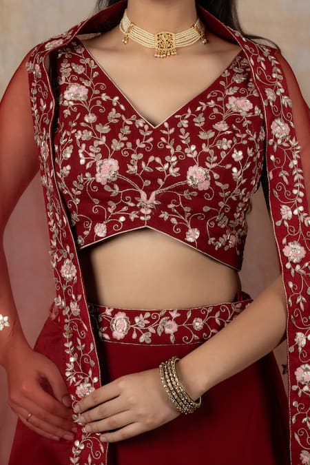 Shop House Of Mithi Kalra Red Georgette Gota Patti, Embroidery V-neck Blouse Lehenga Set Online at Aza Fashions Shop_House Of Mithi Kalra_Red Georgette Gota Patti, Embroidery V-neck Blouse Lehenga Set _Online_at_Aza_Fashions