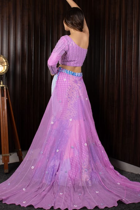 House Of Mithi Kalra Embroidered Top & Printed Lehenga Set 