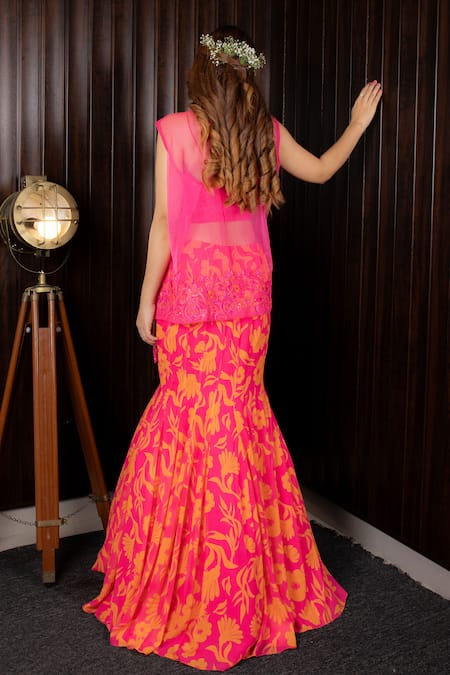 House Of Mithi Kalra Floral Print Lehenga Set With Jacket 