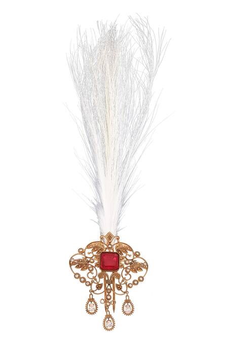 Cosa Nostraa_Red Embroidery, Beads, Feathers Subtle Power Kalangi _Online_at_Aza_Fashions