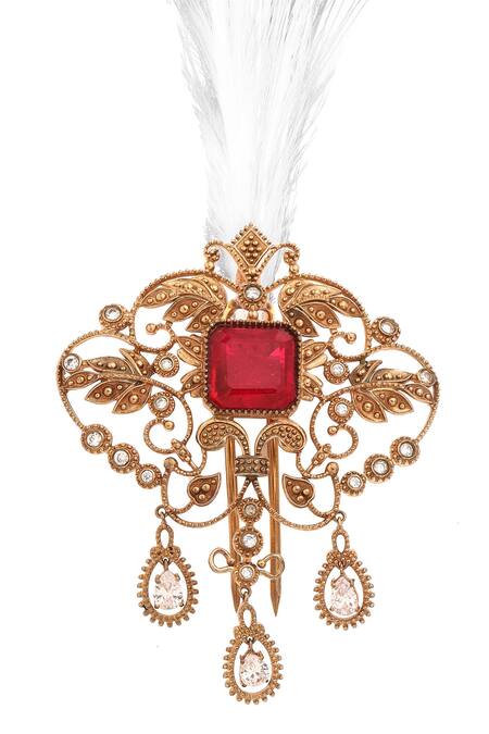 Buy_Cosa Nostraa_Red Embroidery, Beads, Feathers Subtle Power Kalangi _Online_at_Aza_Fashions