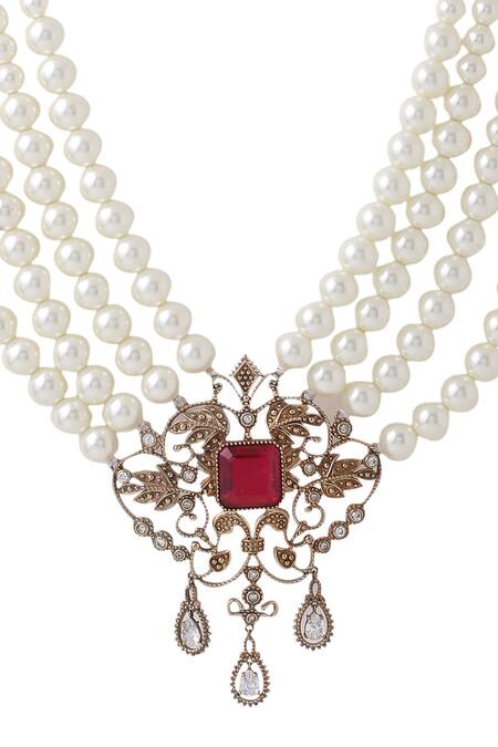 Cosa Nostraa_White Magnificent Layered Mala _Online_at_Aza_Fashions