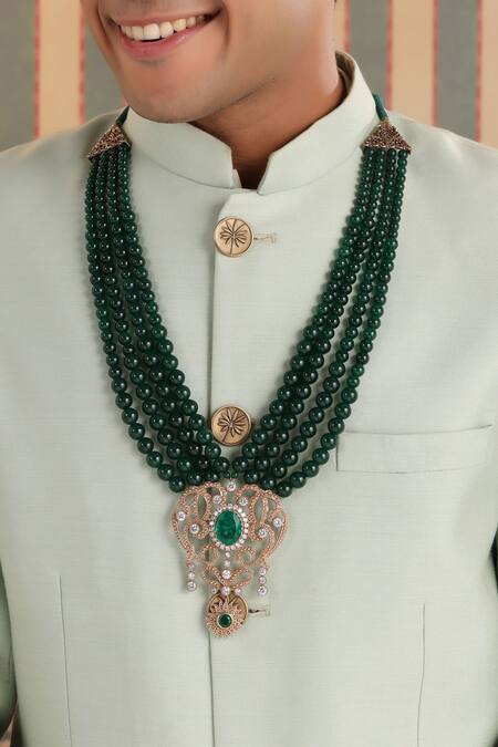 Cosa Nostraa_Green Elite Olive Layered Mala _Online_at_Aza_Fashions