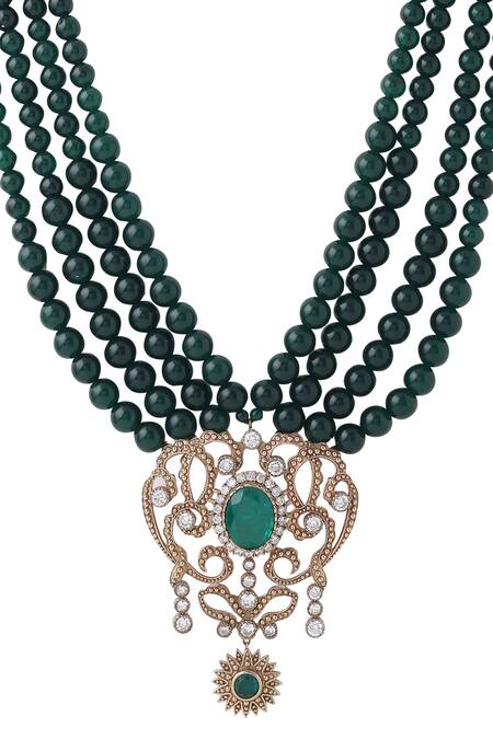 Shop_Cosa Nostraa_Green Elite Olive Layered Mala _Online_at_Aza_Fashions