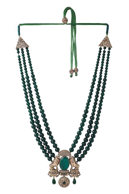 Buy_Cosa Nostraa_Green Grace Carved Pendant Layered Mala _Online_at_Aza_Fashions