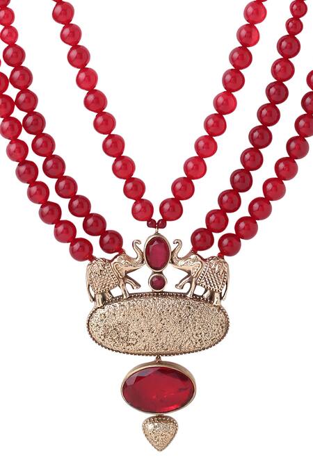 Buy Cosa Nostraa Red Fortune Elephant Carved Pendant Mala Online at Aza Fashions Buy_Cosa Nostraa_Red Fortune Elephant Carved Pendant Mala _Online_at_Aza_Fashions