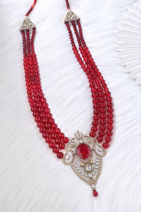Shop_Cosa Nostraa_Red Magic Of Layered Mala _at_Aza_Fashions