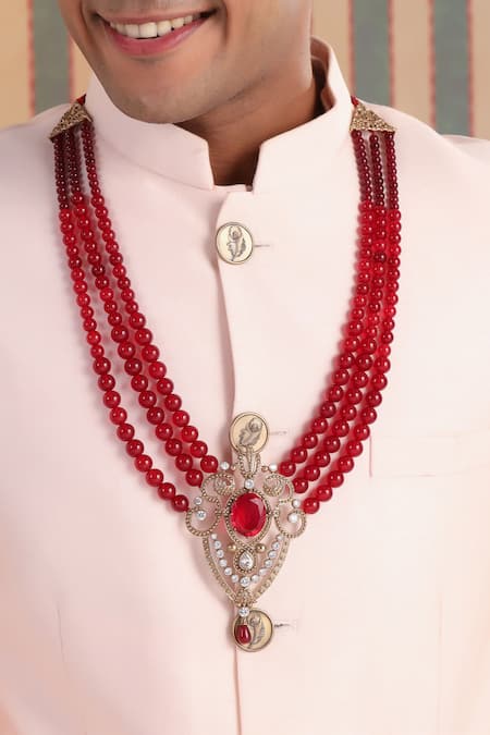 Cosa Nostraa_Red Magic Of Layered Mala _Online_at_Aza_Fashions