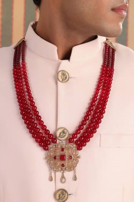 Cosa Nostraa_Red Power Of Prince Layered Mala _Online_at_Aza_Fashions