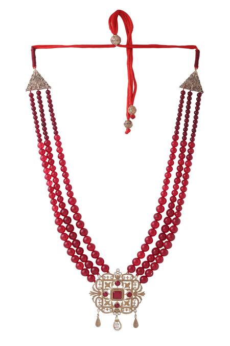 Buy_Cosa Nostraa_Red Power Of Prince Layered Mala _Online_at_Aza_Fashions