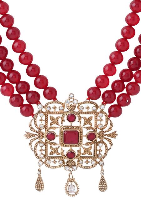 Shop Cosa Nostraa Red Power Of Prince Layered Mala Online at Aza Fashions Shop_Cosa Nostraa_Red Power Of Prince Layered Mala _Online_at_Aza_Fashions