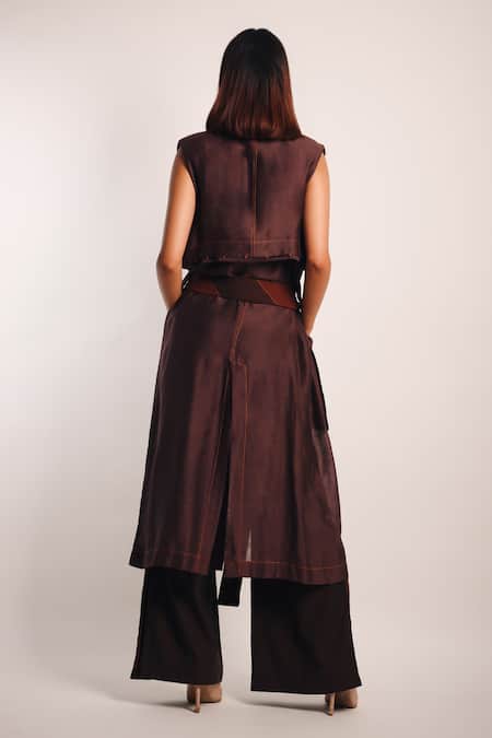 Diksha Khanna Plain Trench Coat Pant Set 