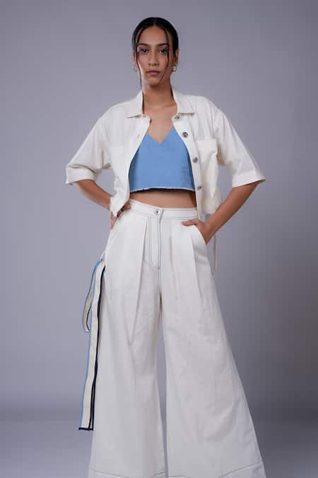 Diksha Khanna Ruched Crop Shirt Pant Set 