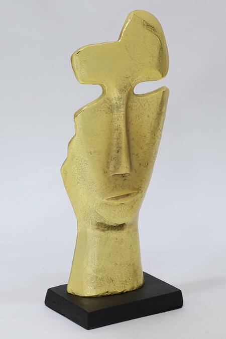 Shop Cocovey Homes Gold Aluminium Face Sculpture at Aza Fashions Shop_Cocovey Homes_Gold Aluminium Face Sculpture_at_Aza_Fashions