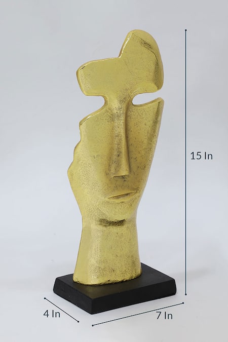 Shop Cocovey Homes Gold Aluminium Face Sculpture Online at Aza Fashions Shop_Cocovey Homes_Gold Aluminium Face Sculpture_Online_at_Aza_Fashions