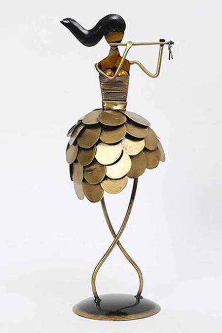 Shop_Cocovey Homes_Gold Aluminium Metal Lady Musician Figurine Set Of 4_Online_at_Aza_Fashions