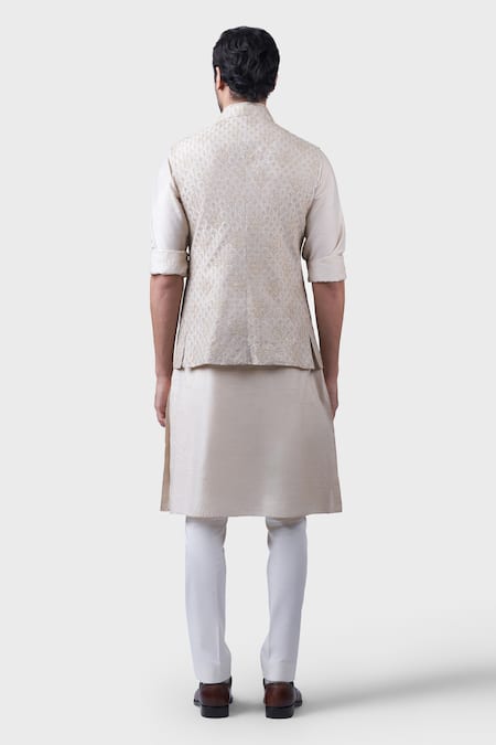 Shop Raghavendra Rathore Jodhpur Beige Silk Embroidery The Interspersed Waitcoat at Aza Fashions Shop_Raghavendra Rathore Jodhpur_Beige Silk Embroidery The Interspersed Waitcoat _at_Aza_Fashions