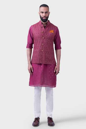 Raghavendra Rathore Jodhpur Wine Silk Embroidery Floral Waistcoat Online at Aza Fashions Raghavendra Rathore Jodhpur_Wine Silk Embroidery Floral Waistcoat _Online_at_Aza_Fashions
