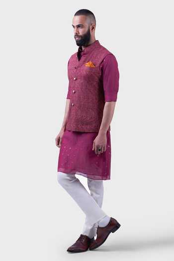 Shop Raghavendra Rathore Jodhpur Wine Silk Embroidery Floral Waistcoat Online at Aza Fashions Shop_Raghavendra Rathore Jodhpur_Wine Silk Embroidery Floral Waistcoat _Online_at_Aza_Fashions