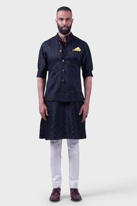 Raghavendra Rathore Jodhpur_Black Silk Sequins, Embroidery The Dominique Waistcoat _Online_at_Aza_Fashions