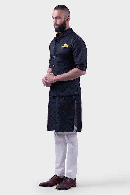 Shop_Raghavendra Rathore Jodhpur_Black Silk Sequins, Embroidery The Dominique Waistcoat _Online_at_Aza_Fashions
