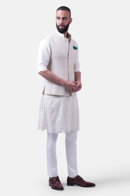 Raghavendra Rathore Jodhpur_Beige Silk Sequins, Embroidery The Balsamand Stately Waistcoat _Online_at_Aza_Fashions