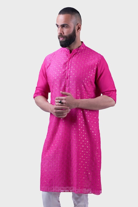Buy Raghavendra Rathore Jodhpur Pink Silk Sequins, Embroidery Tulia And Thread Kurta at Aza Fashions Buy_Raghavendra Rathore Jodhpur_Pink Silk Sequins, Embroidery Tulia And Thread Kurta _at_Aza_Fashions