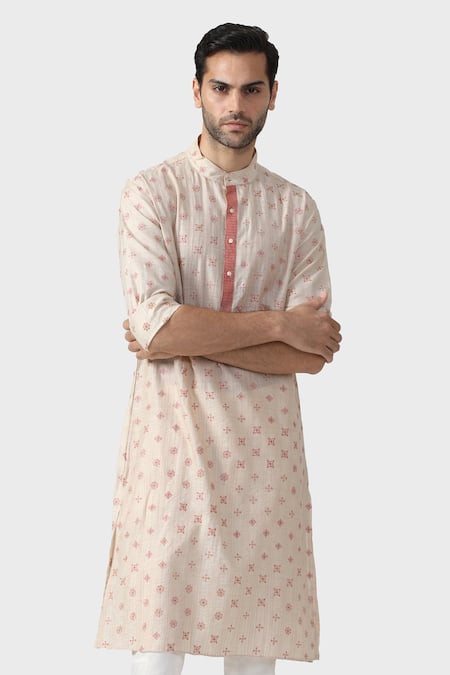 Buy_Raghavendra Rathore Jodhpur_Beige Tussar Embroidery Raas Fleur Kurta _Online_at_Aza_Fashions