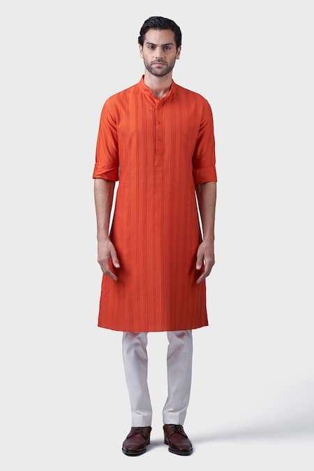 Raghavendra Rathore Jodhpur Stitch Lines Work Pintucked Kurta 