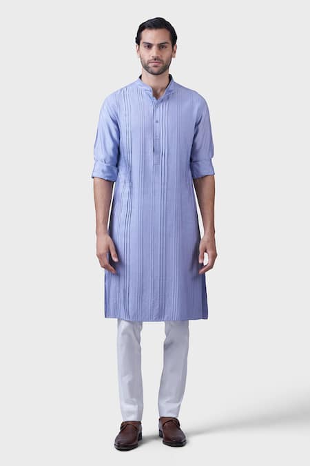 Raghavendra Rathore Jodhpur Embroidered Mandarin Collar Pintucked Kurta 