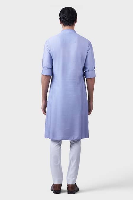 Shop Raghavendra Rathore Jodhpur Purple Silk Embroidered Mandarin Collar Pintucked Kurta at Aza Fashions Shop_Raghavendra Rathore Jodhpur_Purple Silk Embroidered Mandarin Collar Pintucked Kurta _at_Aza_Fashions