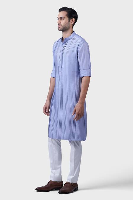 Raghavendra Rathore Jodhpur Purple Silk Embroidered Mandarin Collar Pintucked Kurta Online at Aza Fashions Raghavendra Rathore Jodhpur_Purple Silk Embroidered Mandarin Collar Pintucked Kurta _Online_at_Aza_Fashions