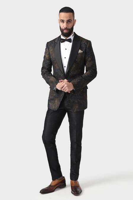 Raghavendra Rathore Jodhpur Blue Wool Woven Abstract The Pollock Tuxedo Jacket 