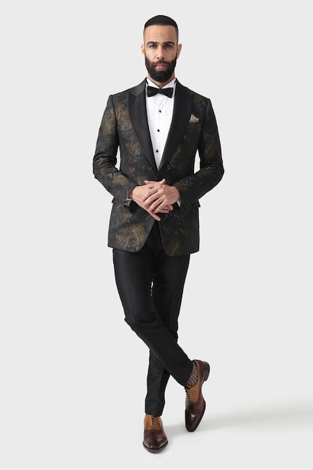 Raghavendra Rathore Jodhpur_Blue Wool Embroidery The Pollock Tuxedo Jacket _Online_at_Aza_Fashions