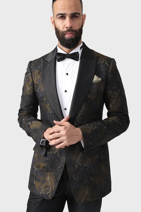 Buy_Raghavendra Rathore Jodhpur_Blue Wool Embroidery The Pollock Tuxedo Jacket _Online_at_Aza_Fashions