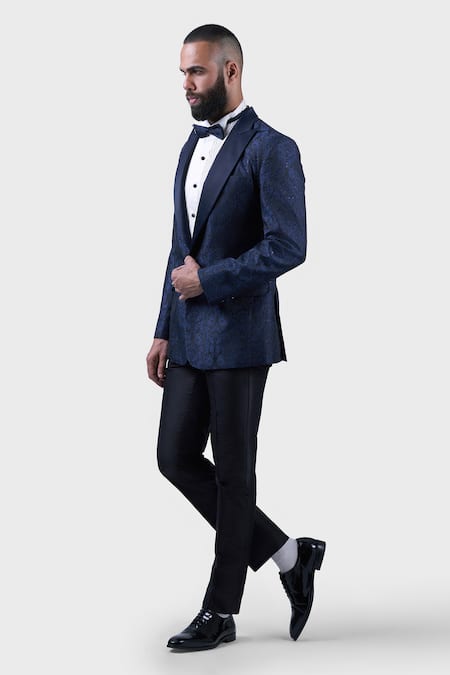 Buy_Raghavendra Rathore Jodhpur_Blue Silk Beads The Midnight Floret Tuxedo _Online_at_Aza_Fashions