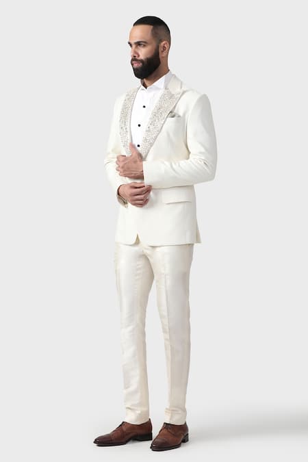 Raghavendra Rathore Jodhpur_Off White Sequins, Embroidery The Gatsby Tuxedo _Online_at_Aza_Fashions