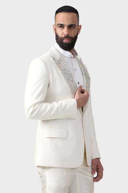 Shop_Raghavendra Rathore Jodhpur_Off White Sequins, Embroidery The Gatsby Tuxedo _Online_at_Aza_Fashions