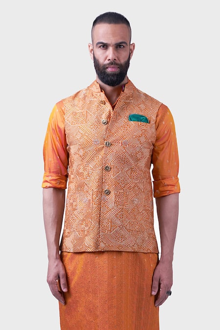Raghavendra Rathore Jodhpur The Amer Silk Metallic Thread Embroidered Waistcoat 