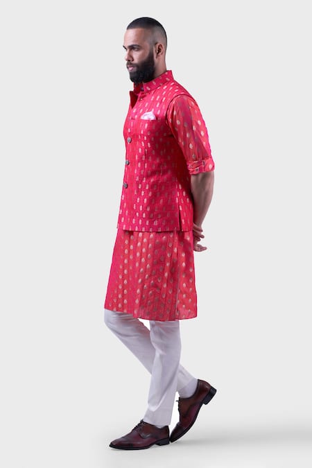 Buy_Raghavendra Rathore Jodhpur_Pink Silk Embroidery The Jaipur Butti Waistcoat _Online_at_Aza_Fashions