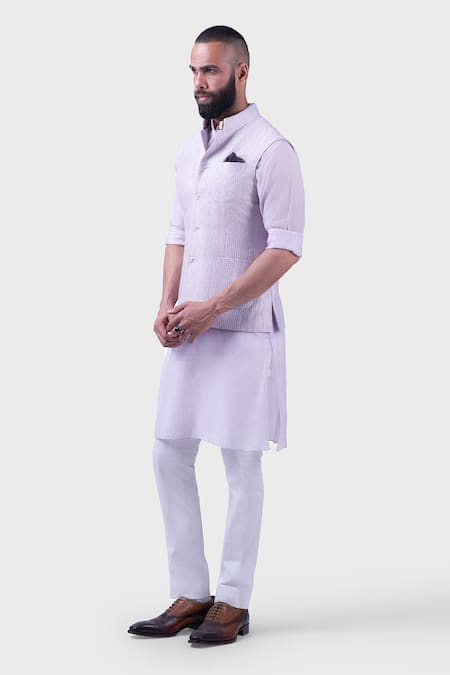 Raghavendra Rathore Jodhpur_Purple Silk Sequins, Embroidery Geometric Pattern Waistcoat _Online_at_Aza_Fashions