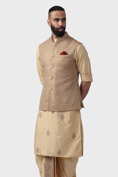 Raghavendra Rathore Jodhpur Gold Silk Brocade The Minar Waistcoat 