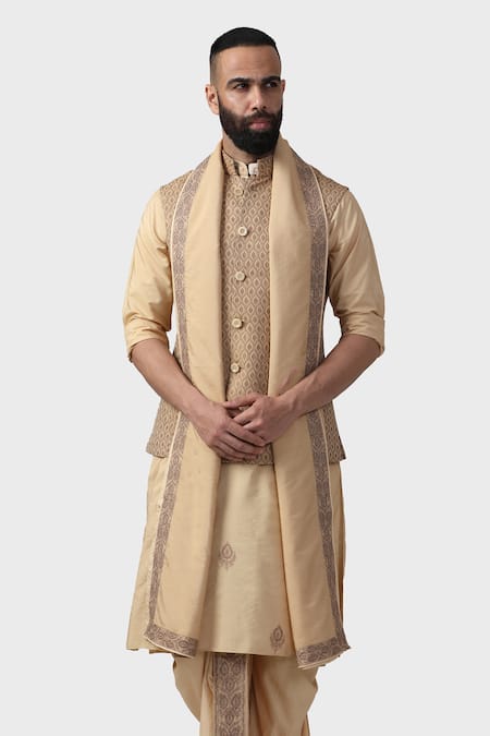 Buy_Raghavendra Rathore Jodhpur_Gold Silk, Brocade Waistcoat 