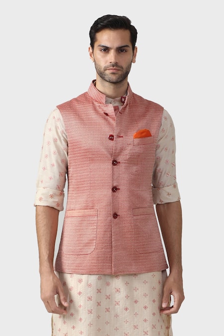 Raghavendra Rathore Jodhpur Silk Brocade Button Down Waistcoat 