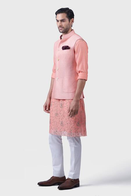 Buy Raghavendra Rathore Jodhpur Pink Silk Sequins The Speckled Jacquard Textured Waistcoat Online at Aza Fashions Buy_Raghavendra Rathore Jodhpur_Pink Silk Sequins The Speckled Jacquard Textured Waistcoat _Online_at_Aza_Fashions
