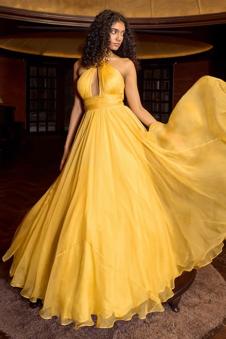 Pasha india Plain Western Yellow Halter Long Dress at Rs 2990/piece in  Jaipur